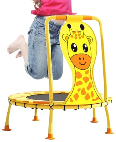 Huvqianu - Trampolín de interior (100 cm), diseño de jirafa, equipo de fitness, con mango de espuma y capacidad de 200 kg, pequeño trampolín, para niñas y niños, de 1 a 6 años, salto, juego de jardín
