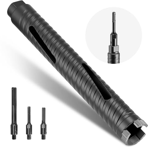 VEVOR Punte per Muratura Diametro 38 mm, Profondità di Foratura 241 mm, Filettatura Interna M16, Punta Carotatrice Diamantata a Secco con 3 Adattatori, Chiave Esagonale per Cemento Armato