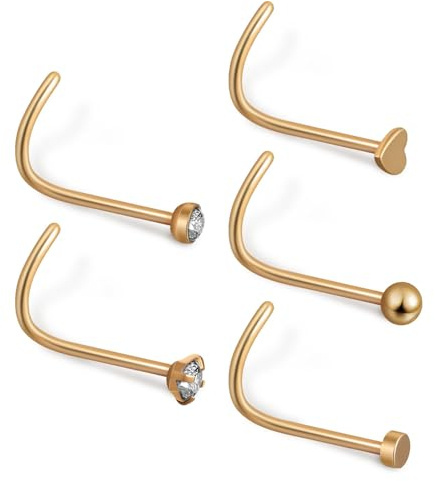 SUPVOX Lot de 11 Anneaux de Nez en Acier Inoxydable 304, Forme Tire-bouchon et Cœur, Couleur Dorée, sans Tête, Ensemble Piercing Nez pour Femmes, Usage Quotidien et Fêtes, Confort