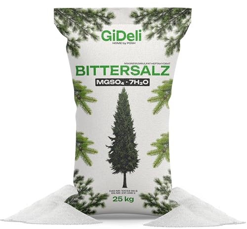 GiDeli Bittersalz Dünger 25 kg Magnesiumsulfat für Koniferen und Hecken | bittersalz für pflanzen, epsom salz, vorrat für große flächen, schnell wasserlöslich ohne rückstände