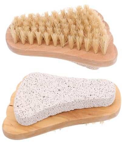 TOVINANNA Spazzola Esfoliante Pietra Pomice e Setole per Pulizia Unghie con Manico in Legno 2pezzi per Pedicure e Affaticamento Piedi