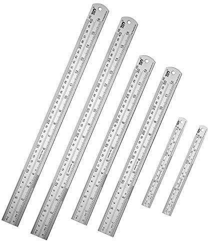 Dragon Eight Metal Ruler Stainless Steel Ruler Straight Edge Measuring Tool 6 Inch +12 Inch + 16 Inch 6 Pack Set