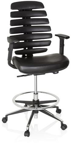 hjh OFFICE Counterstuhl Ergo LINE II Work Kunstleder Schwarz Arbeitsstuhl mit Fußring, höhenverstellbar