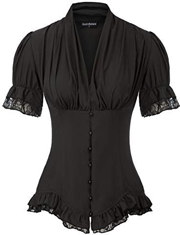 SCARLET DARKNESS Womens Work Tops Elegant Short Sleeve Victorian Blouse