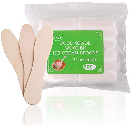 HLSN Wooden Ice Cream Spoons, 500PCS 3 Mini Disposable Cutlery, Tasting Sample Popsicle Sticks, Compostable Natural Birch, Individual Wrapped