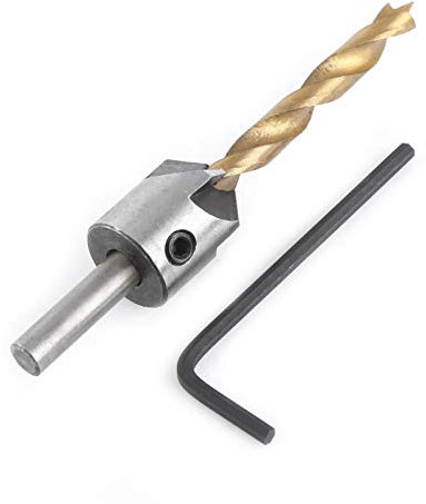 Foret à Fraiser, Outil D'alésage Mèche de Chanfrein pour le Travail du Bois à Cinq Cannelures à Tige Ronde avec Clé Hexagonale pour le Forage de Chanfreinage ébavurage(Single 4.5)