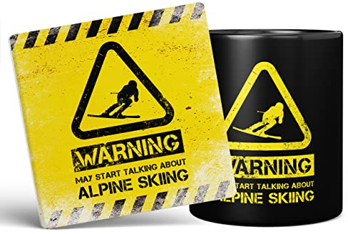 Mug Monster Tazza da caffè in ceramica con scritta Warning May Start Talking About Alpine Skiing Tazza da caffè in ceramica, regalo per uomini o donne, tazza extra large e gigante disponibile,