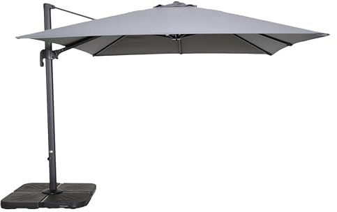 Oviala Ampelschirm, drehbar, 3 x 3 m und 4 Platten zum Befüllen, Aluminium, Grau