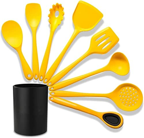 Set Utensilios de Cocina Antiadherente Juego de Utensilios de Cocina de Silicona Juego de Utensilios de Cocina Espátula Resistente al Calor Pala Cuchara de Sopa con Caja de Almacenamiento