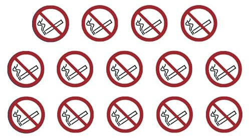 14 Aufkleber Rauchen verboten - ø 9,5 cm - UV- und witterungsbeständig - ISO 7010 - nachhaltig - Verbotszeichen Verbotsschild Schild (9,5 cm, Rauchen verboten)