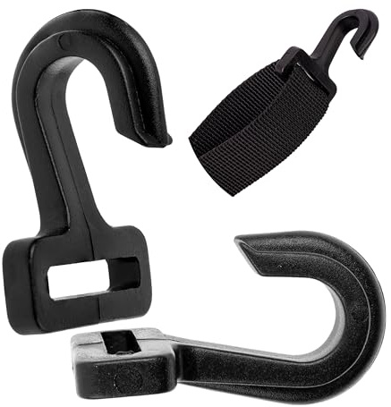 Gurtband Spannhaken, 8 Stück, für bis zu Ø 10 mm dicke Zeltstangen und 20 mm breite Gurtbänder, schwarzer ABS Kunststoff, Haken für Outdoor Zelt, Vorzelt, Markise, Plane, Stangenclips, Zeltclip Camper