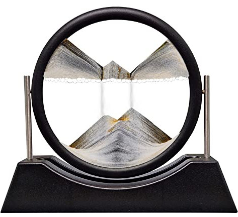 Peinture De Sable Fluide, Sablier Decoratif, 3D Paysage De Sable, Verre Rond Image Sable, Sablier 3D Sand Moving Art Cadre Sable Qui Coule Décoration Relaxante pour Bureau Maison,Noir