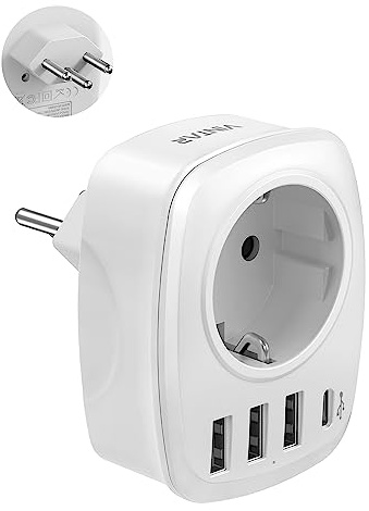 VINTAR 1 Pack Schweiz Reiseadapter Typ J mit 3 USB-A & 1 USB-C