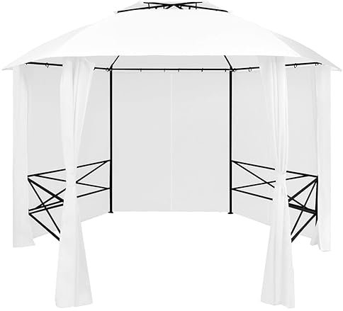 Gartenzelt mit Vorhängen, LAPOOH Pavillon, Partyzelt, Gartenpavillon, Faltpavillon, Rennzelt, Anstellpavillon, Zelt Garten, 360x312x265 cm Weiß 180 g/m²