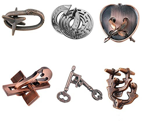 Knobelspiele Metall Puzzle Set, Joyeee Zaubertrick Spielzeug Denkaufgabe IQ Geist Test Lernspielzeug für Party Mitgebsel Erwachsene Teenager und Kinder Herausforderung, Grundschwierigkeit, 6 Stück - B