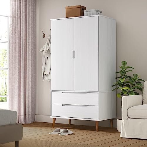 BaraSh Kleiderschrank MOLDE Weiß 90x55x175 cm KinderkleiderschräNke Wardrobe Bedroom Schrank Schlafzimmer Kleiderschrank Kinderzimmer Massivholz Kiefer