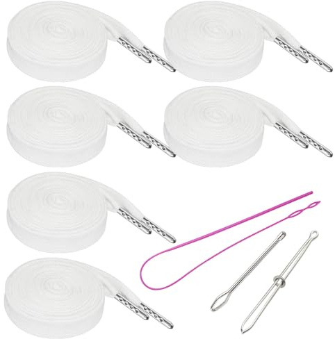 168 cm extra lange, flache Kapuzen-Kordelzüge, 15 mm breite Kordeln, Ersatz, flache Schnürsenkel mit einfachen Einfädlern für Sweatpants, Shorts, Hosen und Jacken (Weiß, 6 Stück)
