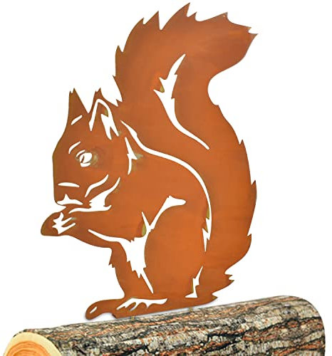 emperoch Ardilla Decorativa de Metal, Estaca de Árbol de Ardilla 210 x 280 MM, Ardilla Oxidada de Figura de Ardilla, para el Jardín como Figura de Ardilla, para Césped Exteriores Patio Trasero