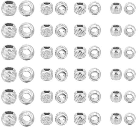 UNICRAFTALE 80Pcs 4 Style Stainless Steel Column Rondelle Beads Metal Hair Beard Beads Metal Braiding Beads Loose Spacer Beads for Men and Women DIY Bracelet Jewelry Making