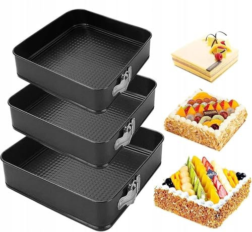 Juego de Moldes Desmontables, 3 Piezas, Molde Antiadherente para Tarta de Queso, Moldes Rectangulares para Pasteles con Fondo Extraíble, Moldes Desmontables, Utensilios para Hornear(22/24/26)