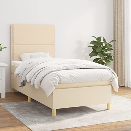 THOYTOUI Boxspringbett, Seniorenbett Bettgestell Bett Bettsystem Geeignet für Schlafzimmer Gästezimmer Hotel Aufenthaltsraum mit Matratze Creme 100x200 cm Stoff