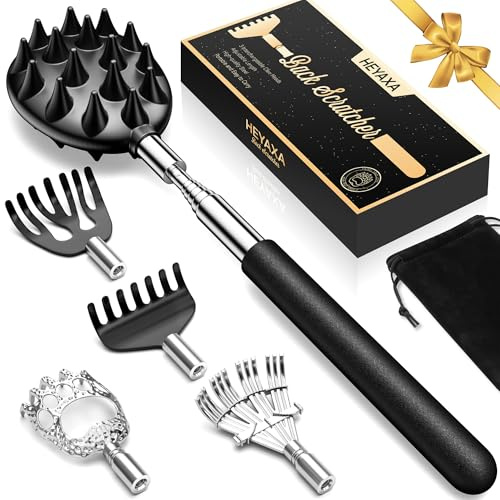Telescoping Back Scratcher with 5 Detachable Heads, Birthday Gifts for Men and Women, Practical Birthday Gifts for Adults with Gift Box