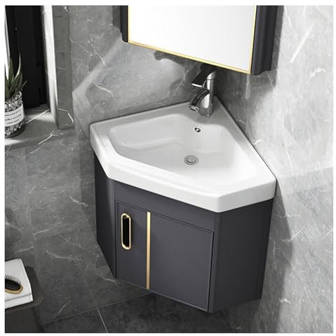 YVZYLXH Waschbecken Waschtisch Badezimmer,badezimmerschrank hängend,Eckwaschbecken Keramik,badezimmermöbel,Badmöbel Waschbecken mit Unterschrank für kleine Räume(43x43cm)