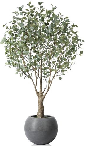 CROSOFMI Eukalyptus Kunstpflanze Groß 210 cm Künstliche Pflanzen mit Pflanzentopf aus Kunststoff Kunstpflanzen wie Echt für Balkon Wohnzimmer Outdoor Deko (Weiß)