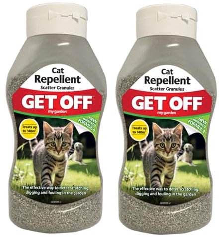 2 x Natural Cat Repellent Scatter Granules For Garden - Garlic Scented Contains Garlic Extract - Get Off Cat Deterrent - Prevents Digging & Fouling 500ml Bottle
