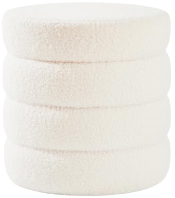 Zedelmaier Runder Teddy Hocker mit Stauraum - Sitzhocker, Schminktisch & Aufbewahrungshocker für Wohnzimmer, Schlafzimmer & Kinderzimmer (Weiß)