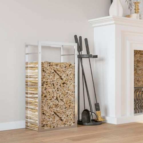 Homgoday Kaminholzregal aus Edelstahl, 50 x 28 x 94 cm, belüftetes Holzregal für den Innen- und Außenbereich