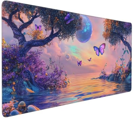 Gaming Mauspad XXL Schmetterling Mousepad 1000x500x4mm Baum Verlängertes Mauspad Schreibtischauflage,Genähte Kanten Mauspad,Verbessert Präzision Geschwindigkeit Wasserdicht Geeignet für Büro,Spiele