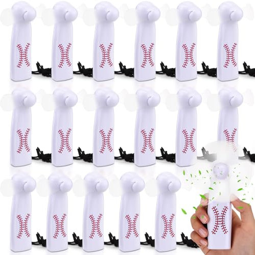 Woanger 18 Pcs Mini Fans Bulk, Baseball White Portable Handheld