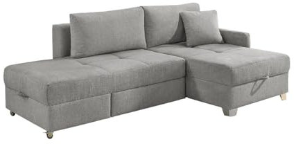Ecksofa - 232 x 156 cm - Grau - Chenille - mit Schwenkfunktion und Bettkasten