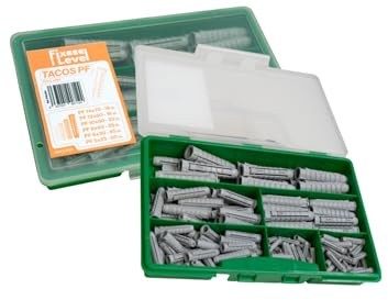 Tacos pared - Caja multitaco - Tacos FixLevel - Tacos Pladur - Material Nylon - Caja de tacos con Diferentes Tamaños - Tacos 5mm- Tacos 6mm - 8mm - 10mm - 12mm - 14mm - Tacos universales