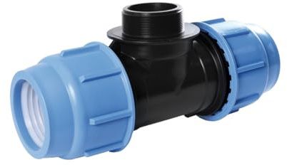 SAB Raccordi a Compressione a T BlueSeal 16 Filettato Maschio 32 x 1/2 x 32, Raccordo Idraulico in PP, PN16, per Giunzione Tubi in Polietilene, per Impianti di Irrigazione