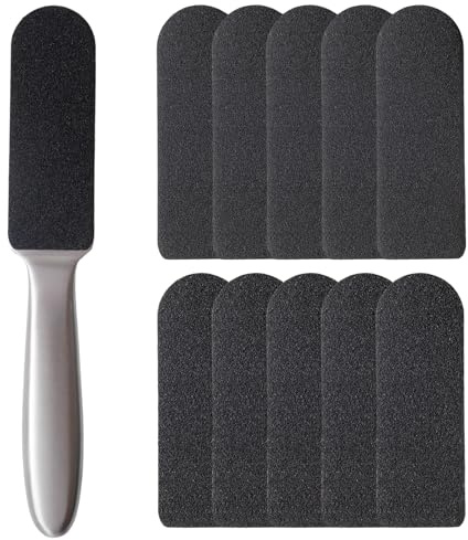 Yinluluna Professionelle Fußfeile aus Edelstahl, mit 10 groben / feinen doppelseitigen, wiederverwendbaren Pads zur Pflege von rissiger Haut, Hornhautentferner, 1 Stück