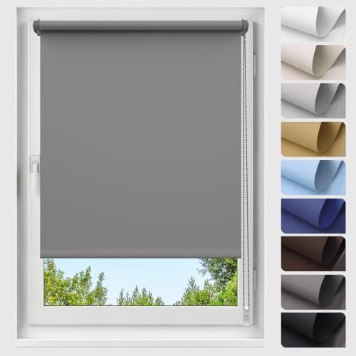 Allesin Verdunklungsrollo ohne Bohren, Dunkelgrau B55 x H120cm (Stoffbreite 55 cm), Thermorollo Klemmrollo, 100% Verdunkelung, Wärmeschutz, UV-Schutz, Sichtschutz für Fenster und Balkontür
