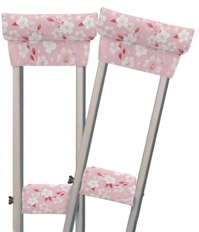 Gomyblomy Cherry Blossom Crutch Covers for Armpit and Hand Grip Soft Comfy Padding for Underarm Crutches Washable Walking Crutch Pads Handle Cushions Accessories Set for Adults