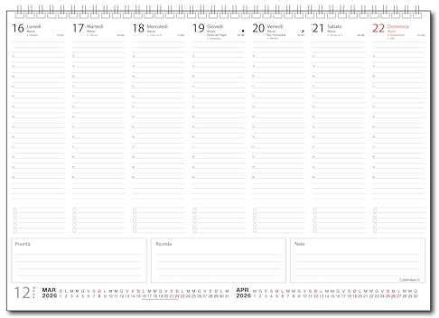 Planner settimanale 2026 grande da scrivania agenda 2026 da tavolo con date stampate e spirale metallica. Formato A3-42x30 cm
