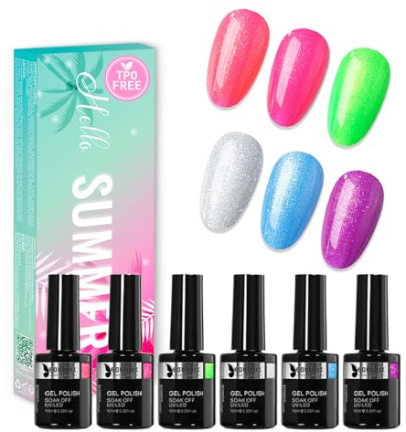 Beautilux UV Nagellack TPO-Frei, 6 Farben 10ml Neon Glitzer Soak Off Gel Nagellack Set für Home-Maniküre Nail Art Maniküre (SU25-06)