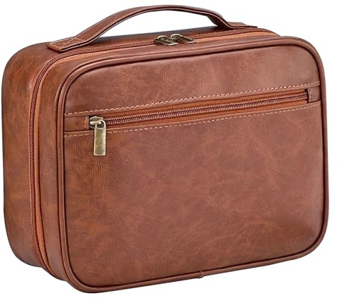 Kulturbeutel Herren PU-Leder - Kulturbeutel zum Aufhängen, Reise Kosmetiktasche Groß, wasserdichte Waschtasche Herren Damen, Toiletttasche Männer Schminktasche 24.5 x 18.5 x 10cm (Braun)
