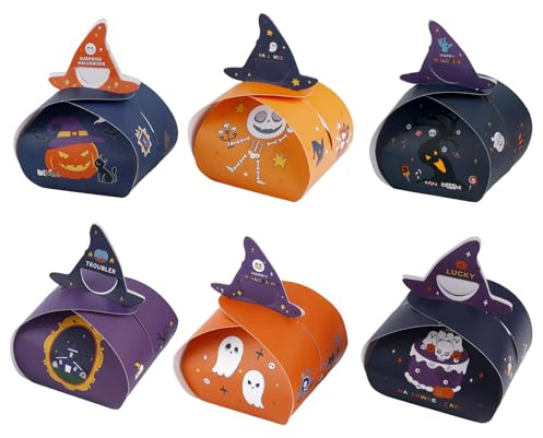 30 Stück Halloween Süßigkeitenboxen, 6 Designs Süßes oder Saures Geschenktüten Partygeschenk Süßigkeitenboxen mit Griffen für Kinder Halloween Partyzubehör und Dekorationen
