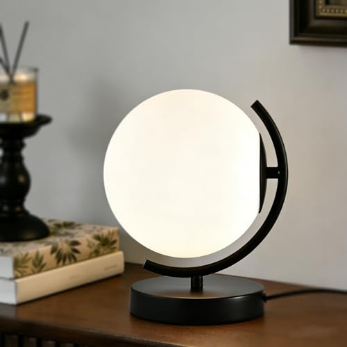 Alighting Tischlampe Schwarz, Opalglas Kugelleuchte Innen | Nachttischlampe Kugel Vintage Tischleuchte für Schlafzimmer , Wohnzimmer, E14