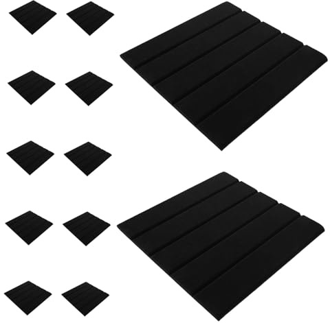 HOMSFOU 12pcs Self-adhesive Polyethylene Acoustic Panels Vertical Stripe Design Noise Reduction Wall Tiles for Home Theaters Bedrooms Recording Studios Soundproofing