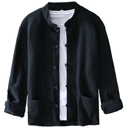 Camisa tradicional de traje Tang para hombre, uniforme de Kung Fu de manga larga, botones de rana china, tela ligera, chaqueta elegante para verano y ocasiones culturales