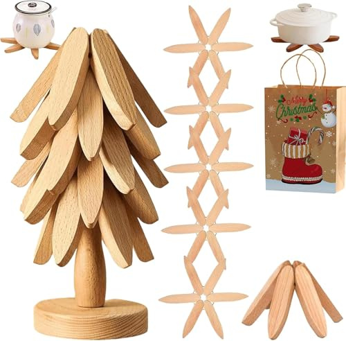 Holzuntersetzer Baum, Untersetzer Holz Set für Baumkunst, 4 Stück Faltbare WalnussUntersetzer, Untersetzer für heiße Gerichte, Tischuntersetzer-Set für Geschirr Topf Schüssel Teekanne (#06)