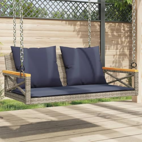 Zeehear Hängebank mit Kissen Grau 109x62x40 cm, Poly Rattan Schaukelbank für Garten, Terrasse, Veranda, UV-beständig, 110 kg Tragkraft