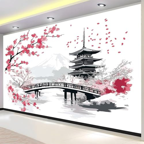 Buohwiwe Papier Peint Panoramique Style Japonais Mural 200x140 cm 3D Papier Peint Intisse Style Japonais Fresque Murale Chambre Coucher Salon Décoration Photo Poster Geant Murale q.8590