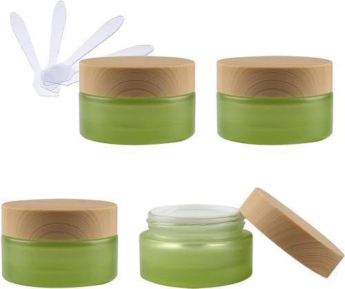 OIFAODAO， 4 Stück 50 ml Leere grüne Glas-Kosmetikgläser mit Schraubdeckel, g kleine Behälter, Aufbewahrungstopf for Kosmetikreisen + x Spatel ，Kosmetikdosen(30ml)